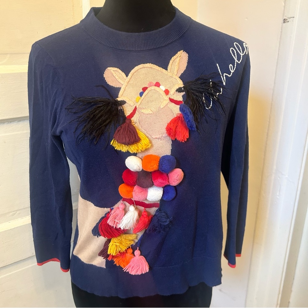 Kate Spade Camel Oh Hello 3D Pom Pom Sweater Cotton Cashmere XS Coquette Girl